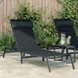 vidaXL Chaise Longue Noire Acier, Textilène Simple Accoudoirs réglables