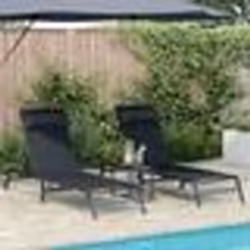 vidaXL Chaises Longues Pliantes Noire Cadre en métal, tissu textilène