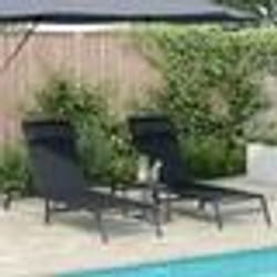 vidaXL Chaises Longues Pliantes Noire Cadre en métal, tissu textilène