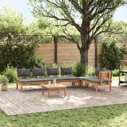 vidaXL Ensemble de jardin de 5 pièces avec coussins - en teck massif