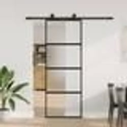 vidaXL Porte coulissante kit quincaillerie noir 76x205 cm verre trempé