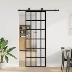 vidaXL Porte coulissante kit de quincaillerie noir 76x205 cm verre ESG porte intérieure porte de grange intérieure porte 3375905
