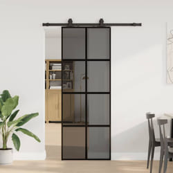 Vidaxl Porte Coulissante Kit Quincaillerie Noir 76x205 Cm Verre Trempé