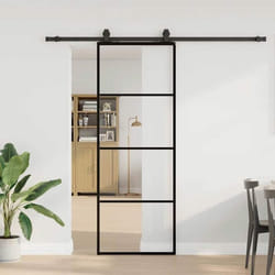 vidaXL Porte coulissante kit de quincaillerie noir 76x205 cm verre ESG porte intérieure porte de grange intérieure porte 3375936