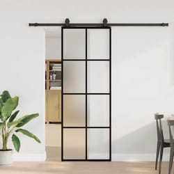 vidaXL Porte coulissante kit de quincaillerie noir 76x205 cm verre ESG porte intérieure porte de grange intérieure porte 3375943