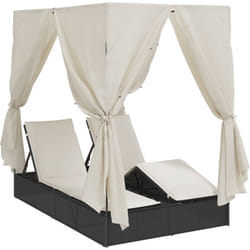 Vidaxl - Chaiselongue double avec toit et rideaux avec des rideaux Réglable Noir