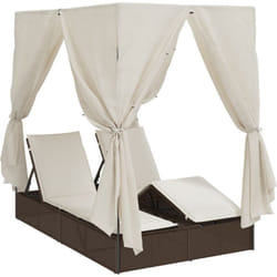 Vidaxl - Chaiselongue double avec toit et rideaux Marron