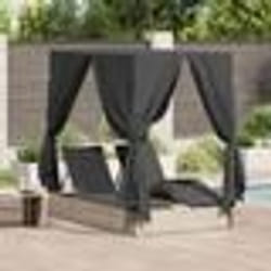 vidaXL Chaiselongue double avec toit et rideaux Gris clair