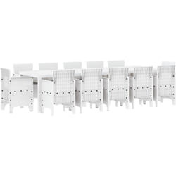 Ensemble de salle à manger de jardin de 13 pièces avec coussins en poly rattan blanc, Table de jardin blanche 150x100x73 cm en poly rattan, Chaises