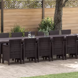 Ensemble Salle à Manger Jardin vidaXL 17 Pièces avec Coussins Marron Poly Rotin 3378660