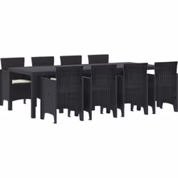 Ce set de salle à manger de jardin est fait en rattan poly résistant et comprend une grande table rectangulaire avec huit cha ...