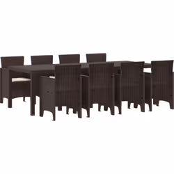 Ce set de salle à manger de jardin est fait en poly rattan solide et se compose d'une grande table rectangulaire avec huit ch ...