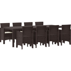 Ensemble de salle à manger de jardin 9 pièces avec coussins marron en poly rattan Vidaxl