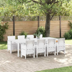 vidaXL Ensemble de Dîner de Jardin - Poly Rotin Blanc