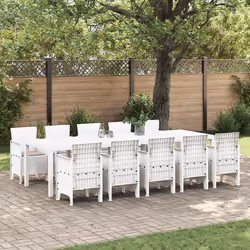 Ensemble de salle à manger de jardin vidaXL 11 pièces blanc poly rattan 3378763
