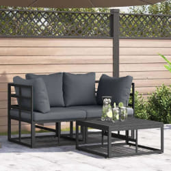 vidaXL Ensemble de canapé de jardin avec coussin 3 pcs Noir Aluminium
