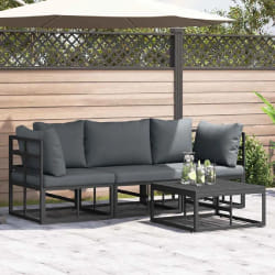 vidaXL Ensemble de canapé de jardin avec coussin 4 pcs Noir Aluminium