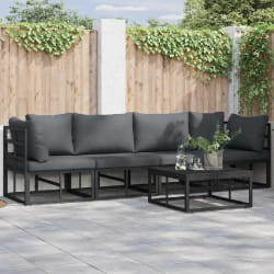 vidaXL Ensemble de canapé de jardin avec coussin 5 pcs Noir Aluminium