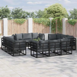 vidaXL Ensemble de canapé de jardin avec coussin 13 pcs Noir Aluminium
