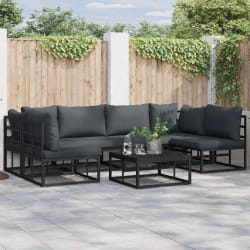 vidaXL Ensemble de canapé de jardin avec coussin 6 pcs Noir Aluminium