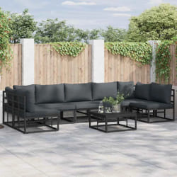 vidaXL Ensemble de canapé de jardin avec coussin 7 pcs Noir Aluminium