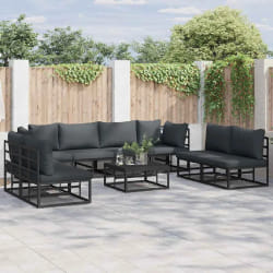 vidaXL Ensemble de canapé de jardin avec coussin 8 pcs Noir Aluminium