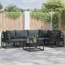 vidaXL Ensemble de canapé de jardin avec coussin 6 pcs Noir Aluminium