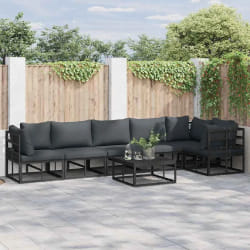 vidaXL Ensemble de canapé de jardin avec coussin 7 pcs Noir Aluminium