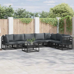 vidaXL Ensemble de canapé de jardin avec coussin 8 pcs Noir Aluminium