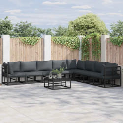 vidaXL Ensemble de canapé de jardin avec coussin 9 pcs Noir Aluminium