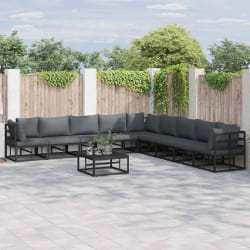 vidaXL Ensemble de canapé de jardin avec coussin 9 pcs Noir Aluminium