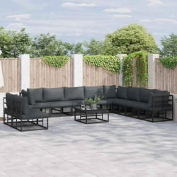 vidaXL Ensemble de canapé de jardin avec coussin 10 pcs Noir Aluminium