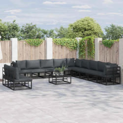 vidaXL Ensemble de canapé de jardin avec coussin 11 pcs Noir Aluminium
