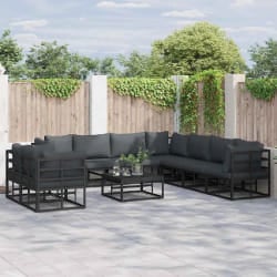 vidaXL Ensemble de canapé de jardin avec coussin 10 pcs Noir Aluminium