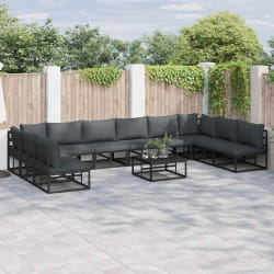 vidaXL Ensemble de canapé de jardin avec coussin 10 pcs Noir Aluminium