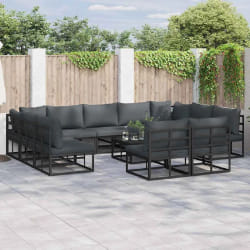 vidaXL Ensemble de canapé de jardin avec coussin 12 pcs Noir Aluminium