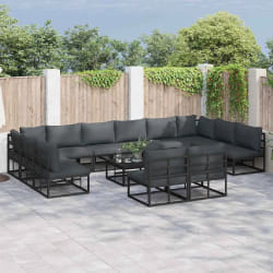 vidaXL Ensemble de canapé de jardin avec coussin 13 pcs Noir Aluminium