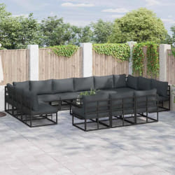 vidaXL Ensemble de canapé de jardin avec coussin 14 pcs Noir Aluminium