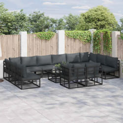 vidaXL Ensemble de canapé de jardin avec coussin 13 pcs Noir Aluminium