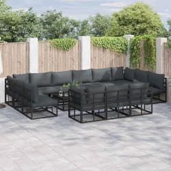 vidaXL Ensemble de canapé de jardin avec coussin 14 pcs Noir Aluminium