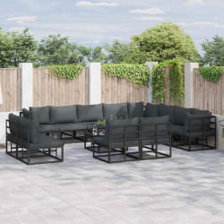 vidaXL Ensemble de canapé de jardin avec coussin 12 pcs Noir Aluminium