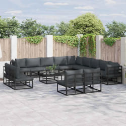 vidaXL Ensemble de canapé de jardin avec coussin 13 pcs Noir Aluminium