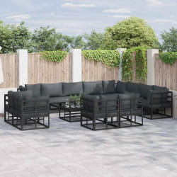 vidaXL Ensemble de canapé de jardin avec coussin 12 pcs Noir Aluminium