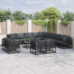 vidaXL Ensemble de canapé de jardin avec coussin 14 pcs Noir Aluminium