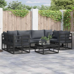 vidaXL Ensemble de canapé de jardin 7 pcs Noir Aluminium
