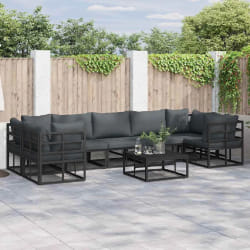 vidaXL Ensemble de canapé de jardin 8 pcs Noir Aluminium