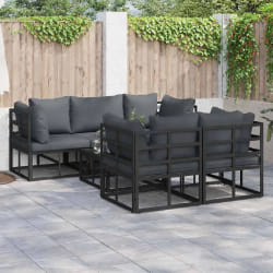 vidaXL Ensemble de canapé de jardin avec coussin 6 pcs Noir Aluminium