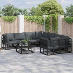 vidaXL Ensemble de canapé de jardin avec coussin 9 pcs Noir Aluminium