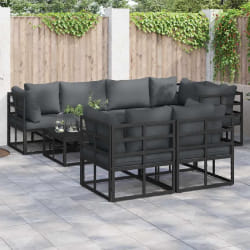 vidaXL Ensemble de canapé de jardin avec coussin 7 pcs Noir Aluminium