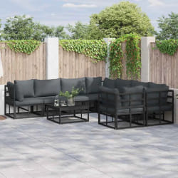 vidaXL Ensemble de canapé de jardin avec coussin 8 pcs Noir Aluminium